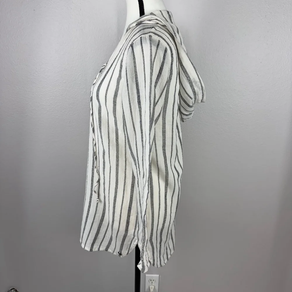 Billabong Same Story Cover Up Womens S Small White Gray Striped Lace Up Hooded